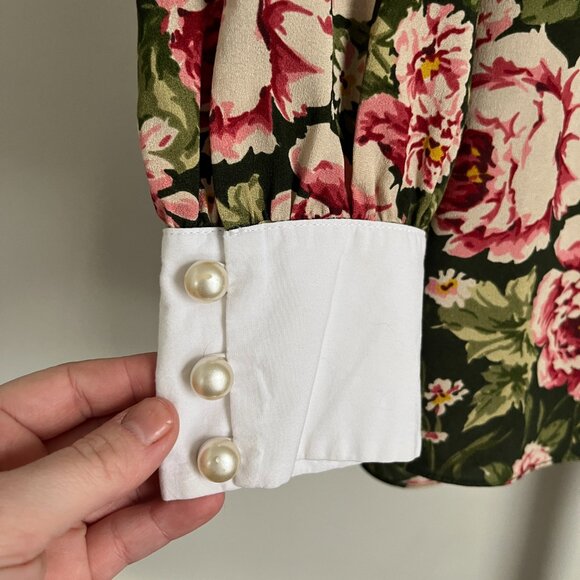 Zara Floral Blouse with Pearl Sleeve Buttons - Picture 2 of 4